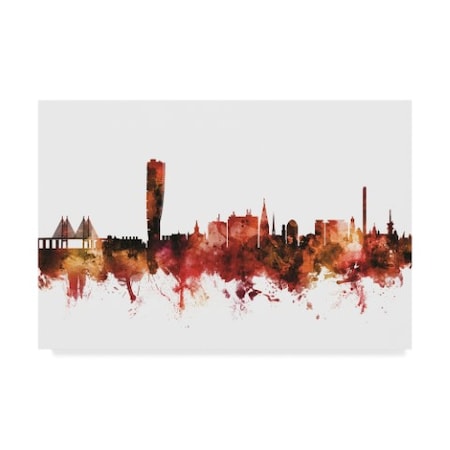 Trademark Fine Art Michael Tompsett 'Malmo Sweden Skyline Red' Canvas Art, 30x47 MT01981-C3047GG